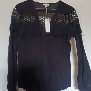Tavik Black Lace Detail Blouse Size XS Long Sleeve NWT